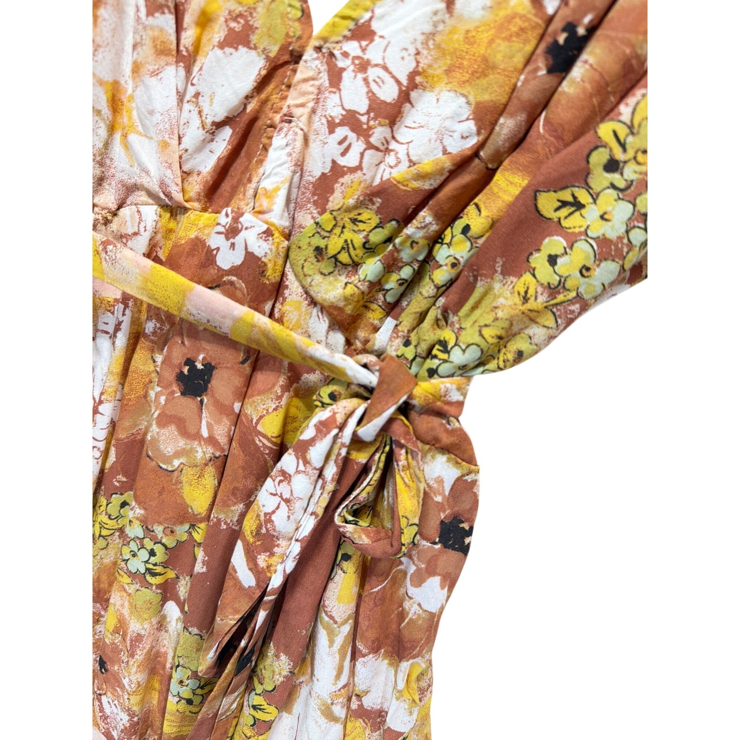 Free People Yellow Cocoa Floral Freddy Tie Mini Dress Boho Chic Womens Medium