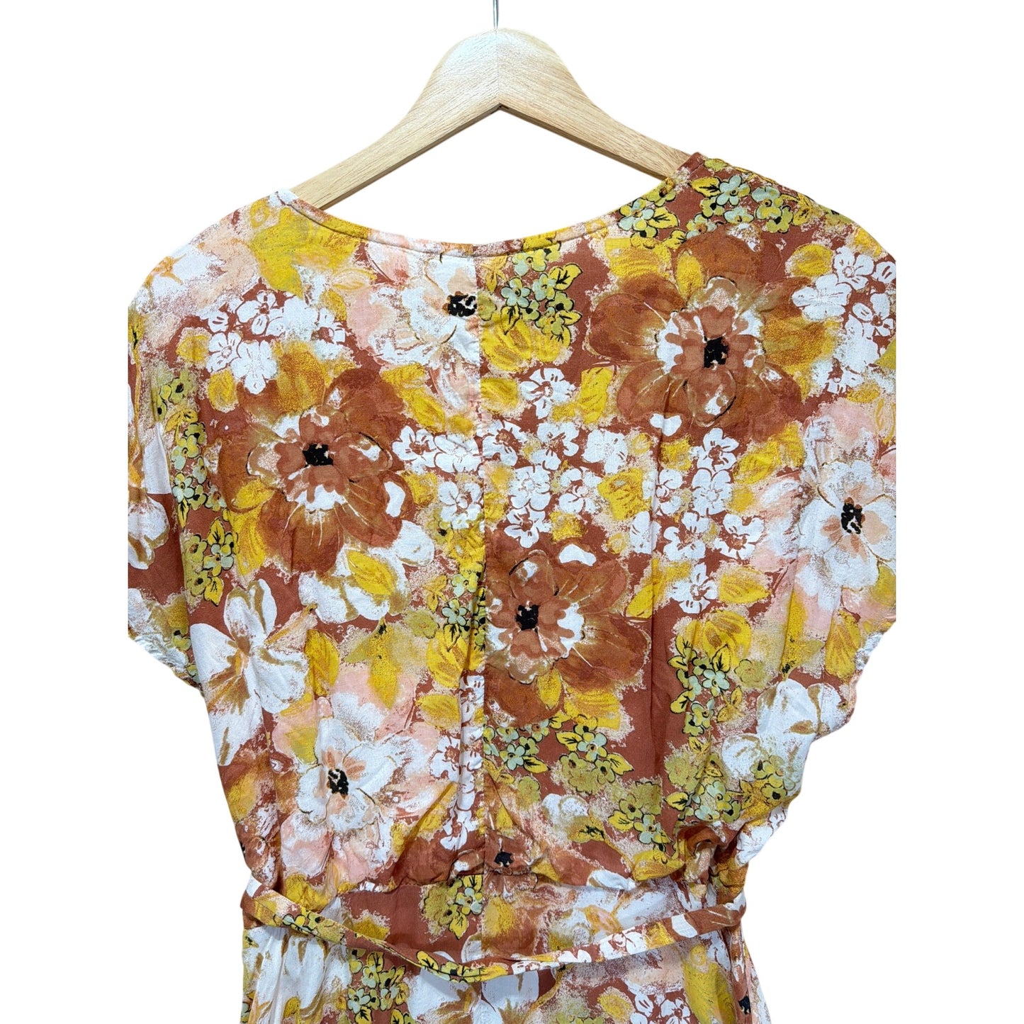 Free People Yellow Cocoa Floral Freddy Tie Mini Dress Boho Chic Womens Medium