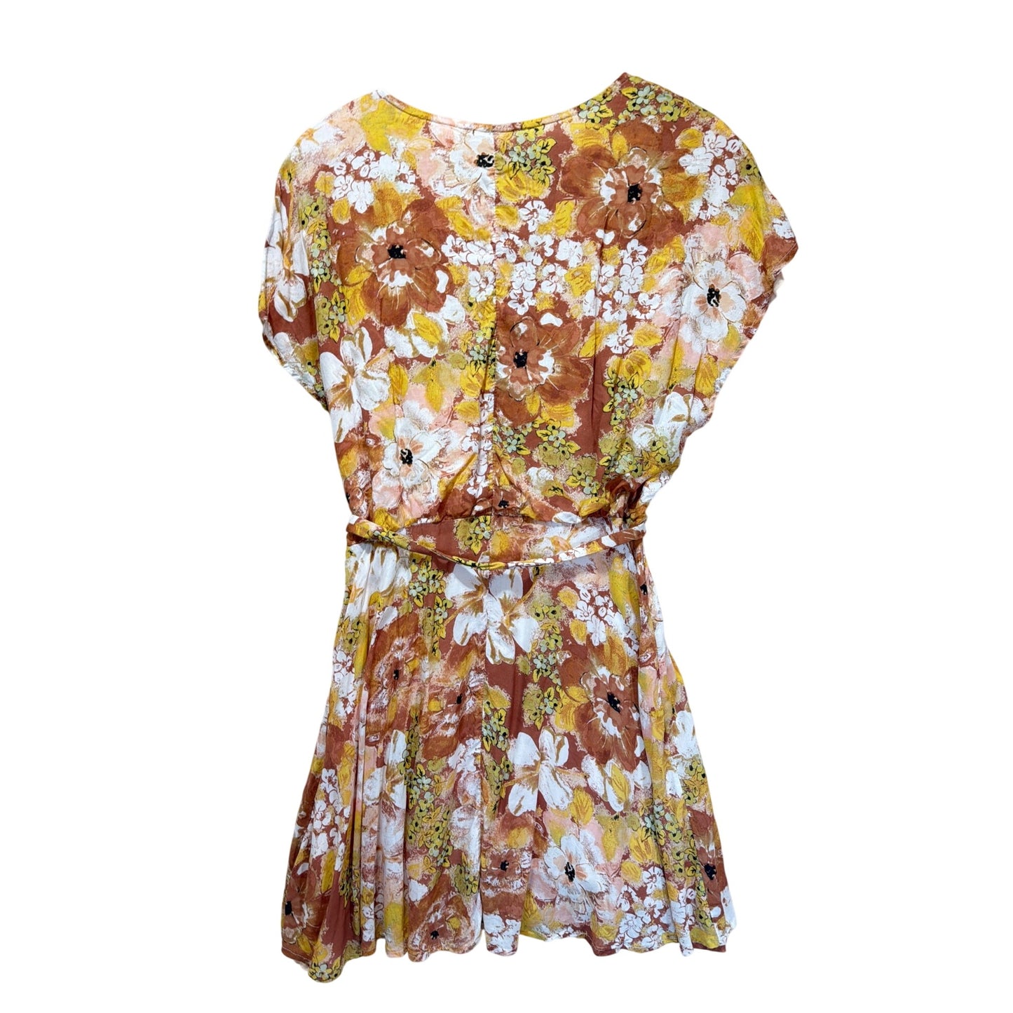 Free People Yellow Cocoa Floral Freddy Tie Mini Dress Boho Chic Womens Medium
