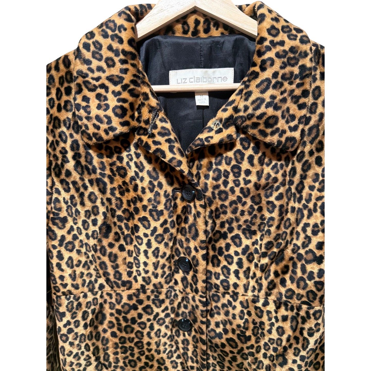Liz Claiborne Vintage 90's Y2K Leopard Print Button-Up Coat Medium Faux Fur