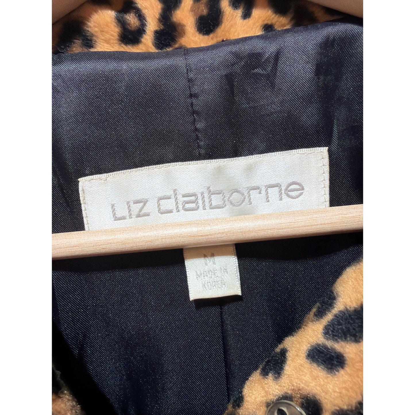Liz Claiborne Vintage 90's Y2K Leopard Print Button-Up Coat Medium Faux Fur