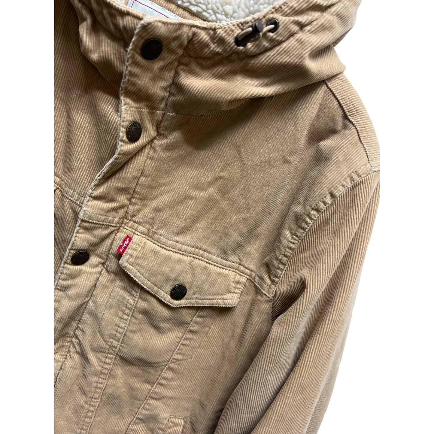 Levi's Tan Corduroy & Sherpa Trucker Hoodie Jacket