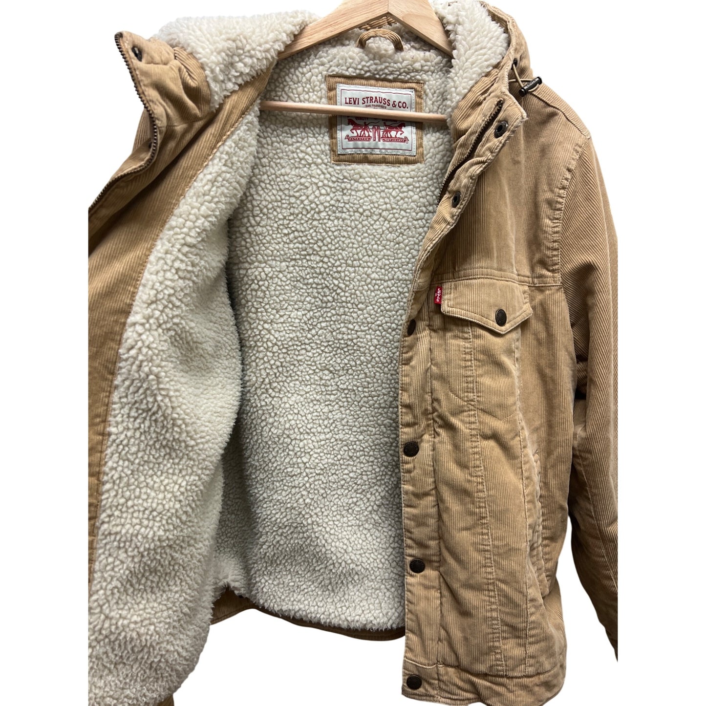 Levi's Tan Corduroy & Sherpa Trucker Hoodie Jacket