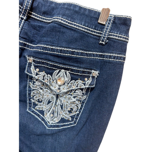 Apt 9 Y2K Embellished Pocket Bootcut Dark Wash Jeans