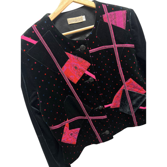 Canvasbacks Vintage 90's Abstract Pink and Black Velvet Blazer Jacket