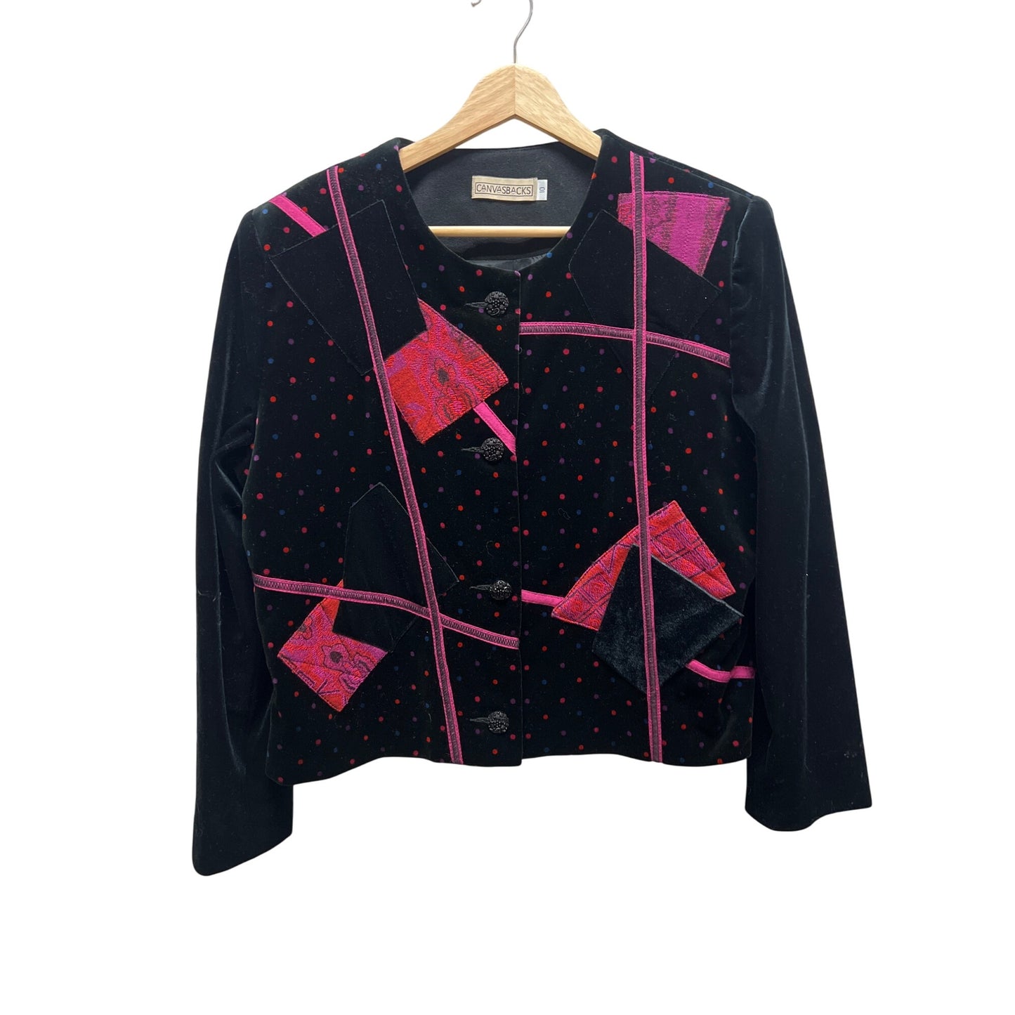 Canvasbacks Vintage 90's Abstract Pink and Black Velvet Blazer Jacket