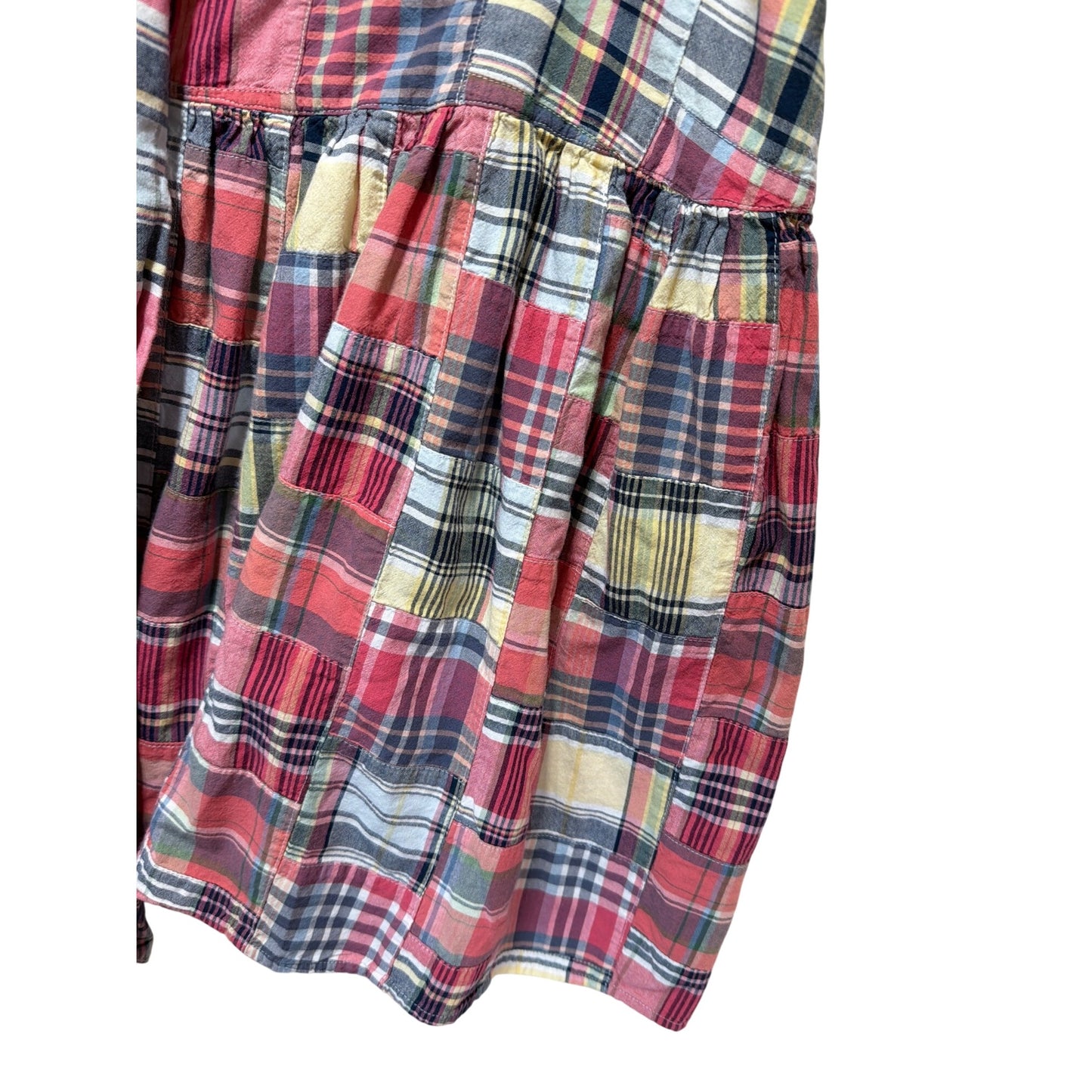 American Living Y2K Madras Plaid Patchwork Ruffled A-Line Mini Skirt with Belt