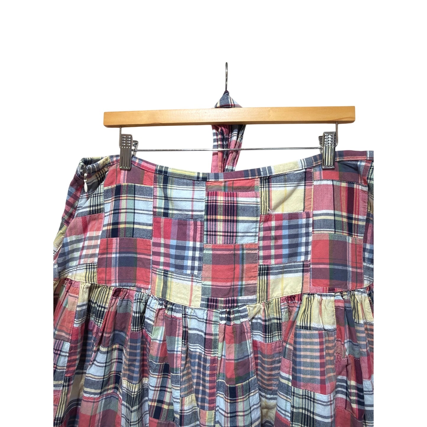 American Living Y2K Madras Plaid Patchwork Ruffled A-Line Mini Skirt with Belt