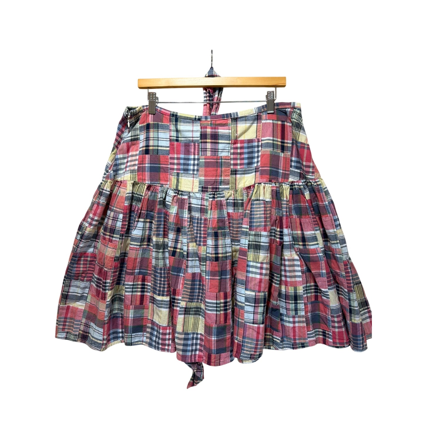 American Living Y2K Madras Plaid Patchwork Ruffled A-Line Mini Skirt with Belt