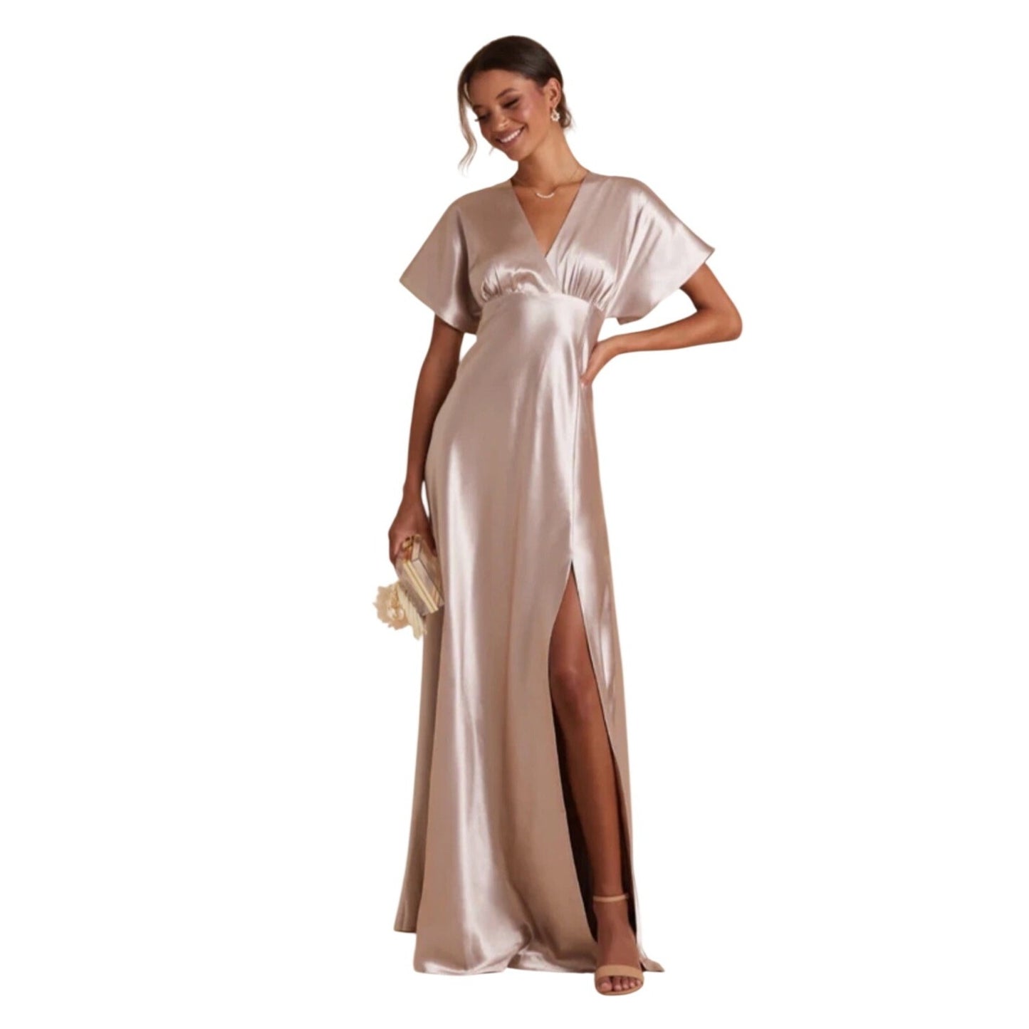 Birdy Grey Jesse Kimono Satin Maxi Dress Champagne L