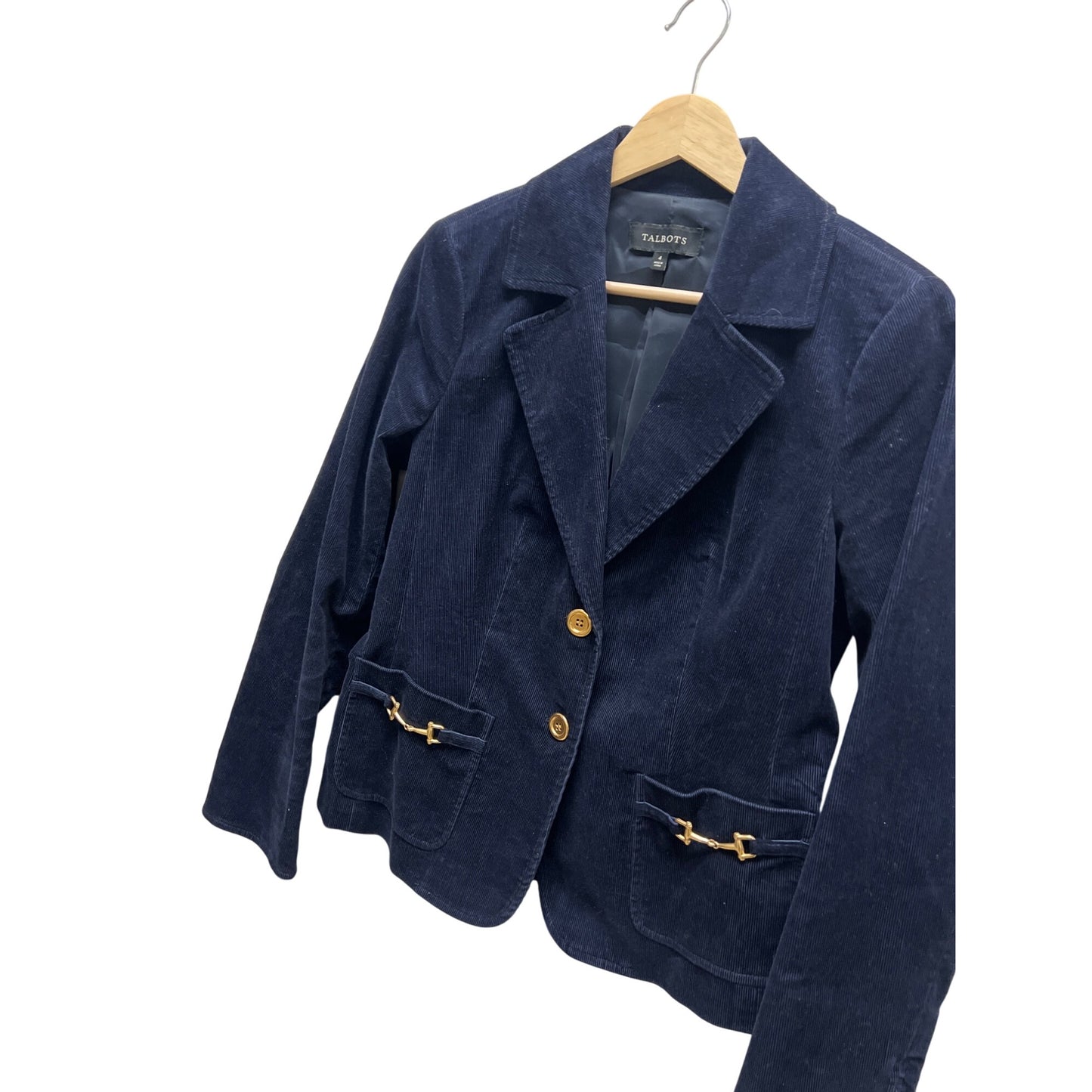 Talbots Navy Blue Corduroy Blazer with Gold Accents