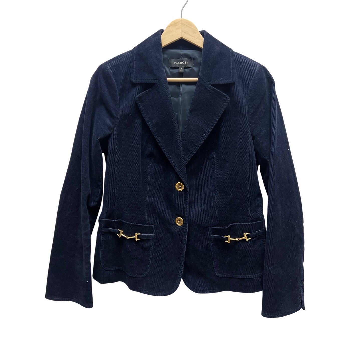 Talbots Navy Blue Corduroy Blazer with Gold Accents