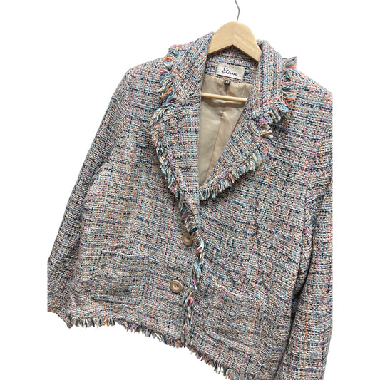 Miss Etam Vintage Y2K Tweed Multicolor Raw Edge Blazer Jacket