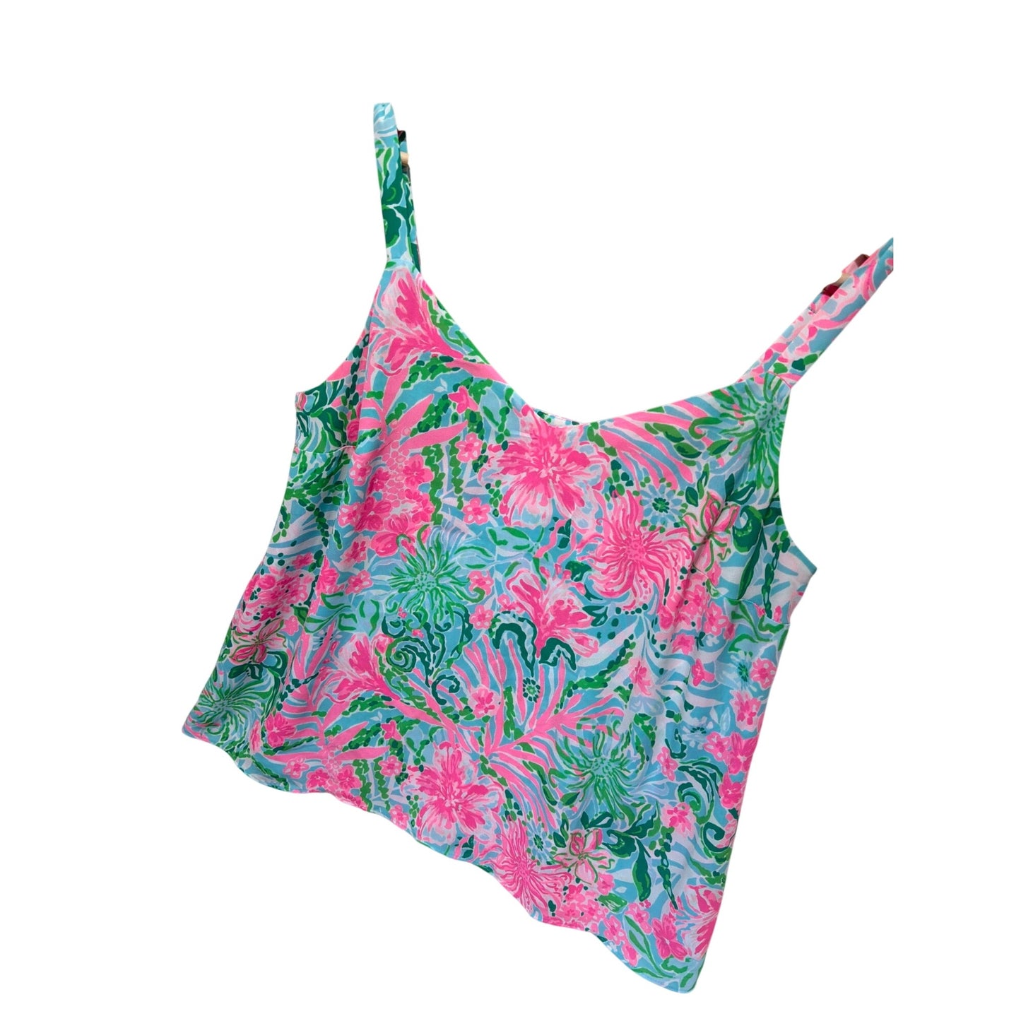 Lilly Pulitzer Nadia Cami Leaf It Wild Pink & Green Floral Print Adjustable Straps Womens M