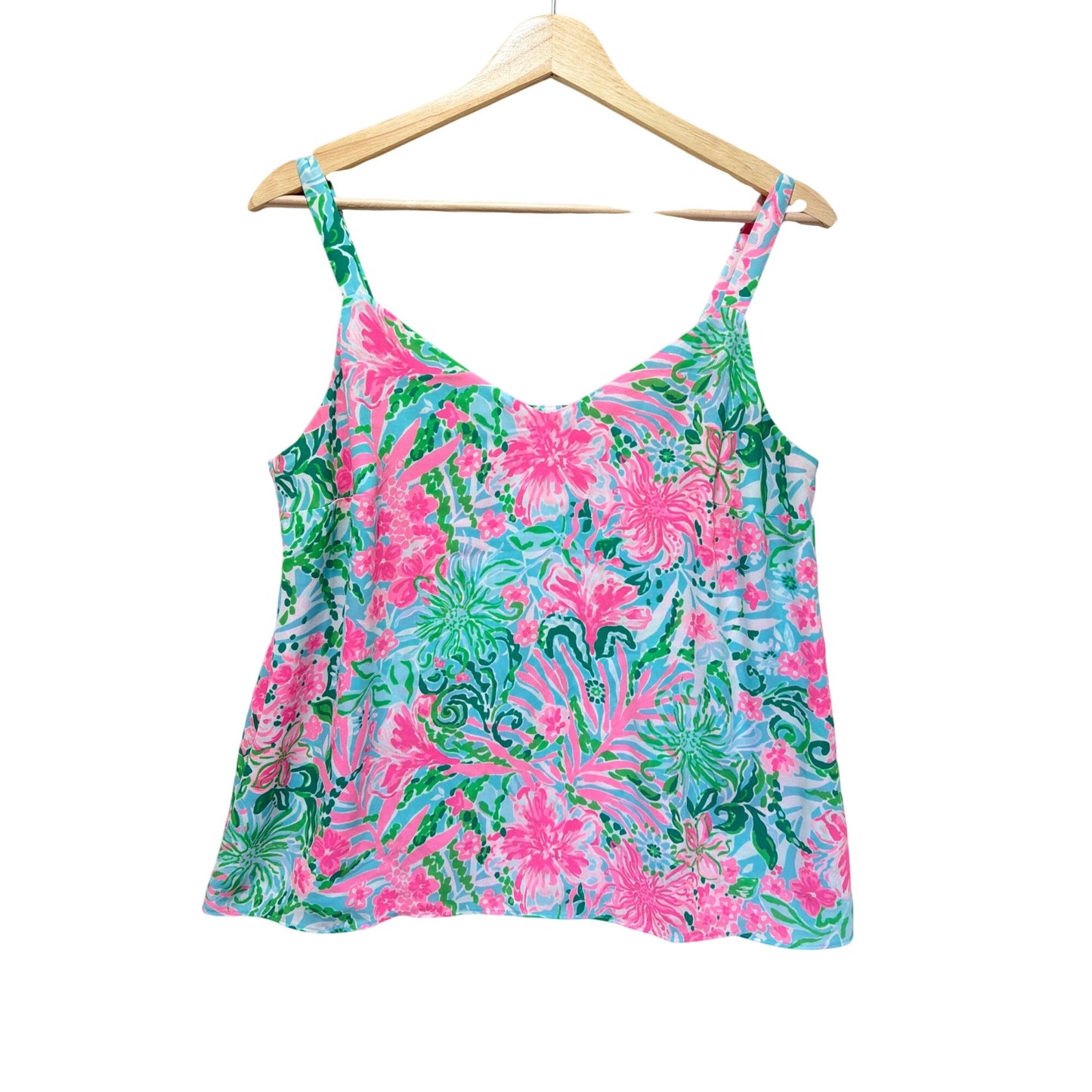 Lilly Pulitzer Nadia Cami Leaf It Wild Pink & Green Floral Print Adjustable Straps Womens M