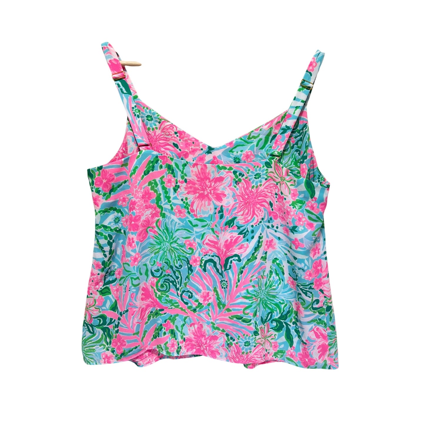Lilly Pulitzer Nadia Cami Leaf It Wild Pink & Green Floral Print Adjustable Straps Womens M