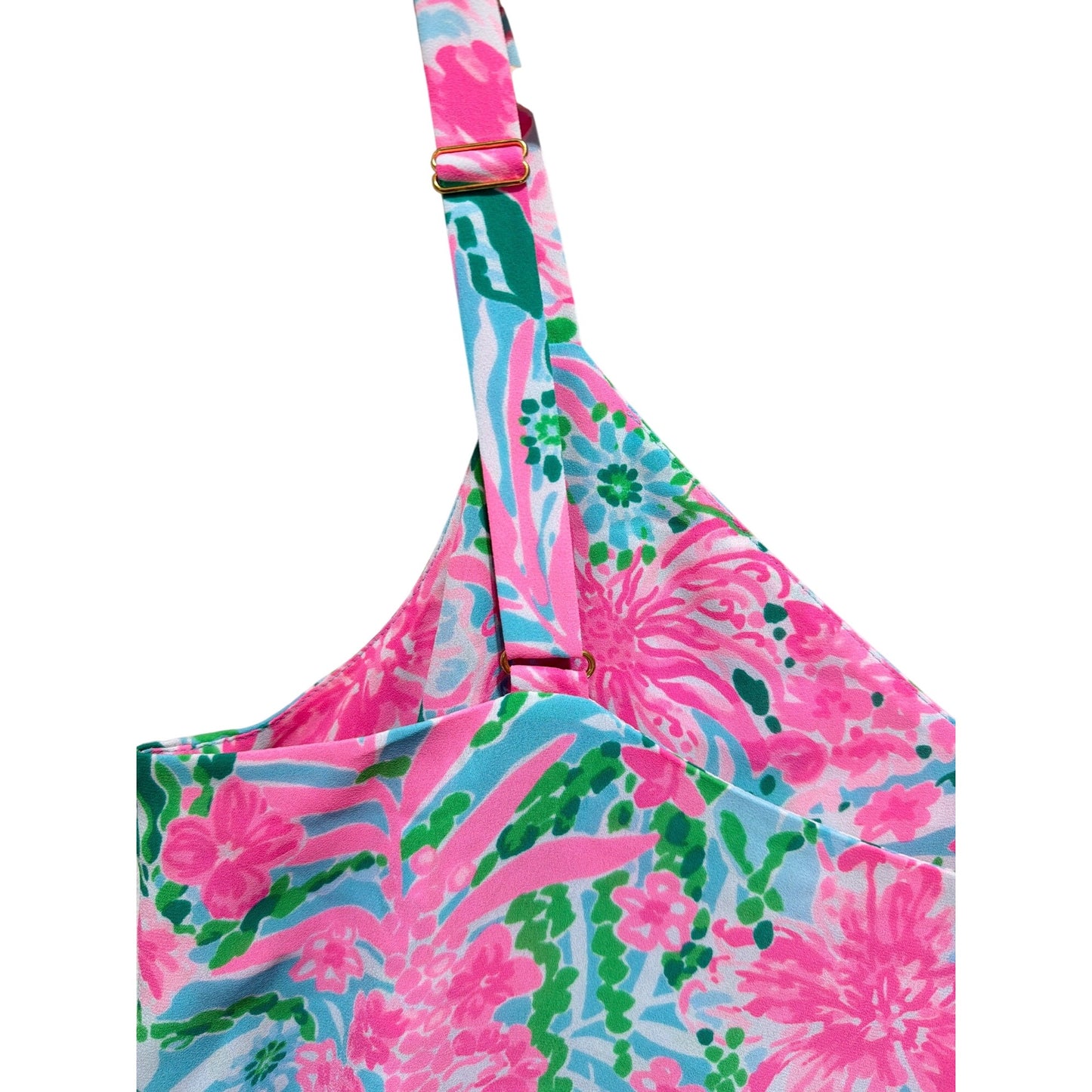 Lilly Pulitzer Nadia Cami Leaf It Wild Pink & Green Floral Print Adjustable Straps Womens M