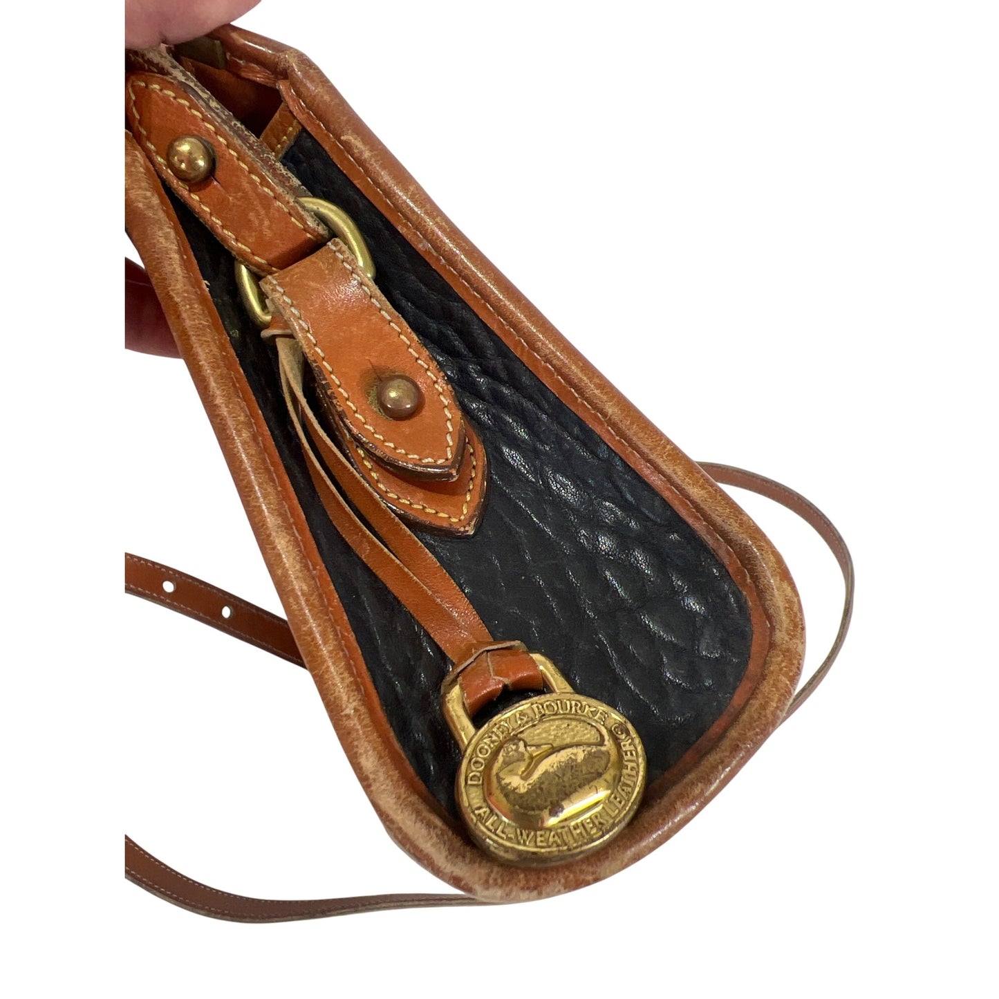 Dooney & Bourke Vintage Navy & Brown Pebble Leather Crossbody Bag With Adjustable Strap All-Weather Leather