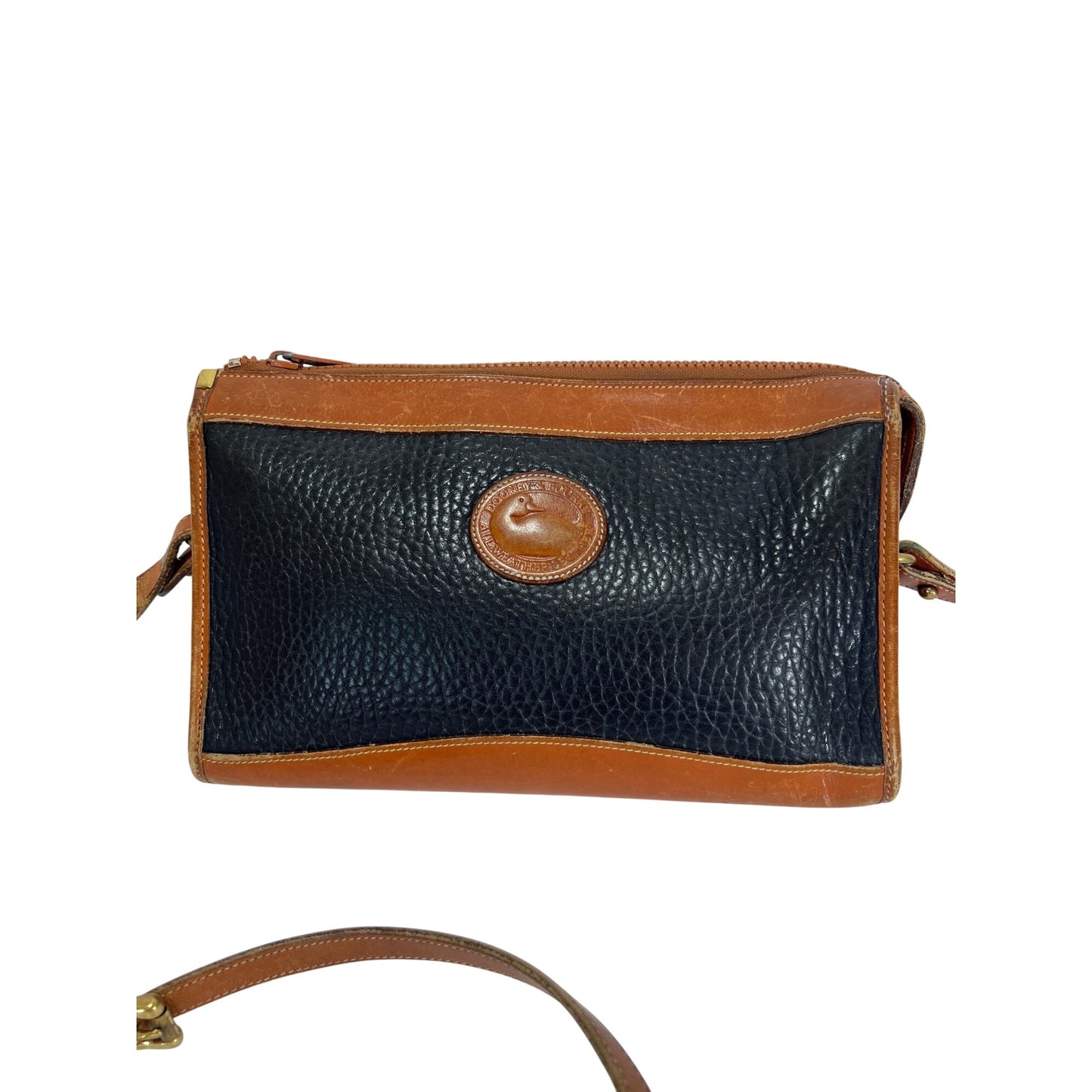 Dooney & Bourke Vintage Navy & Brown Pebble Leather Crossbody Bag With Adjustable Strap All-Weather Leather