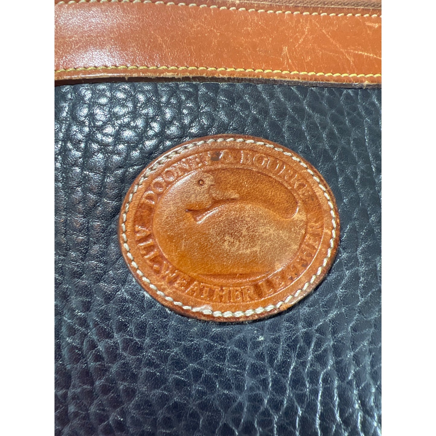 Dooney & Bourke Vintage Navy & Brown Pebble Leather Crossbody Bag With Adjustable Strap All-Weather Leather