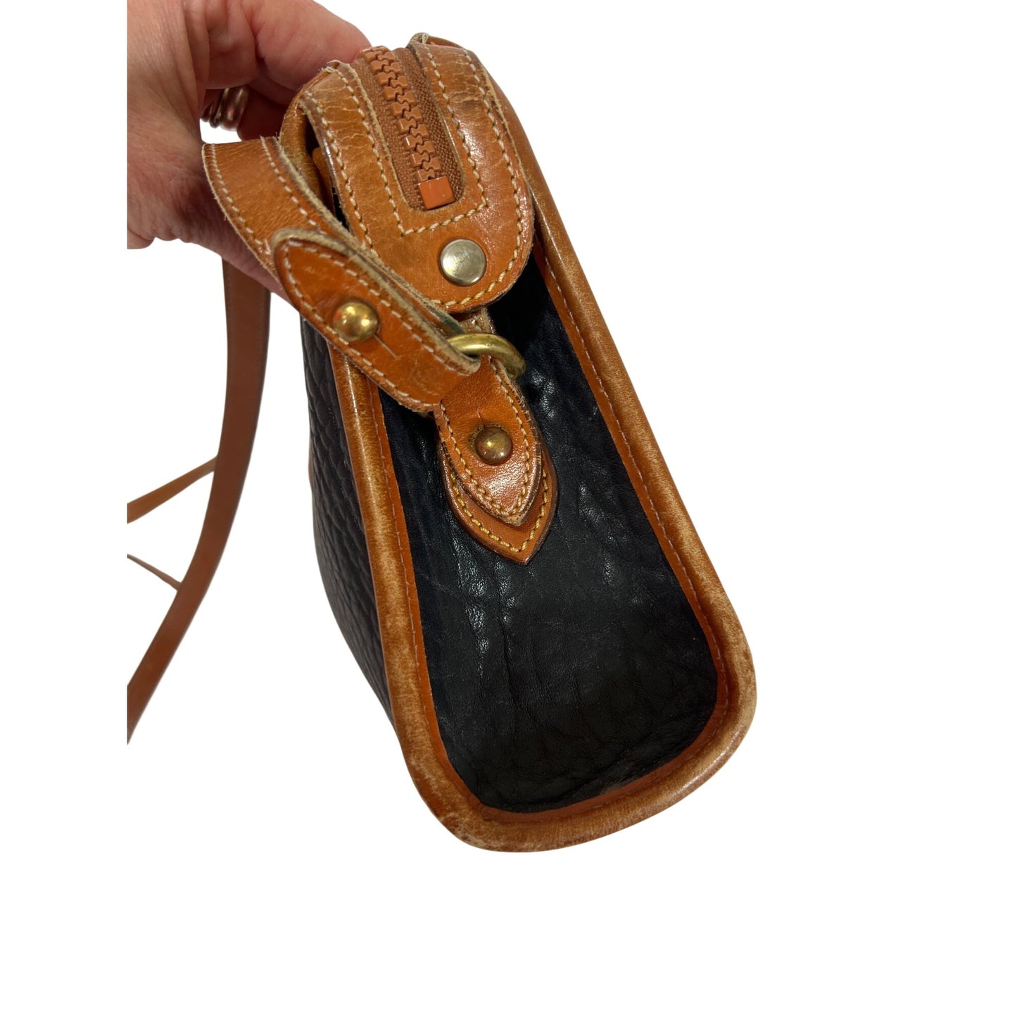 Dooney & Bourke Vintage Navy & Brown Pebble Leather Crossbody Bag With Adjustable Strap All-Weather Leather