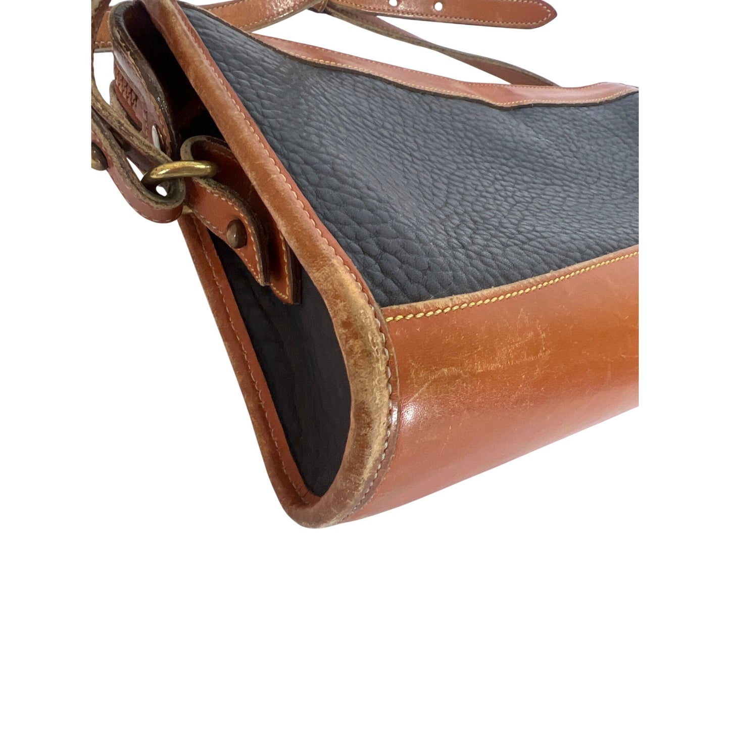Dooney & Bourke Vintage Navy & Brown Pebble Leather Crossbody Bag With Adjustable Strap All-Weather Leather