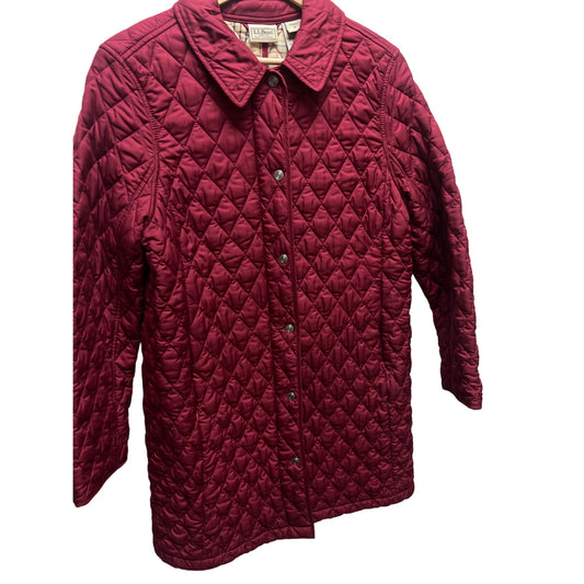 L.L. Bean Vintage 90's Long Red Burgandy Quilted Chore Coat with Plaid Lining