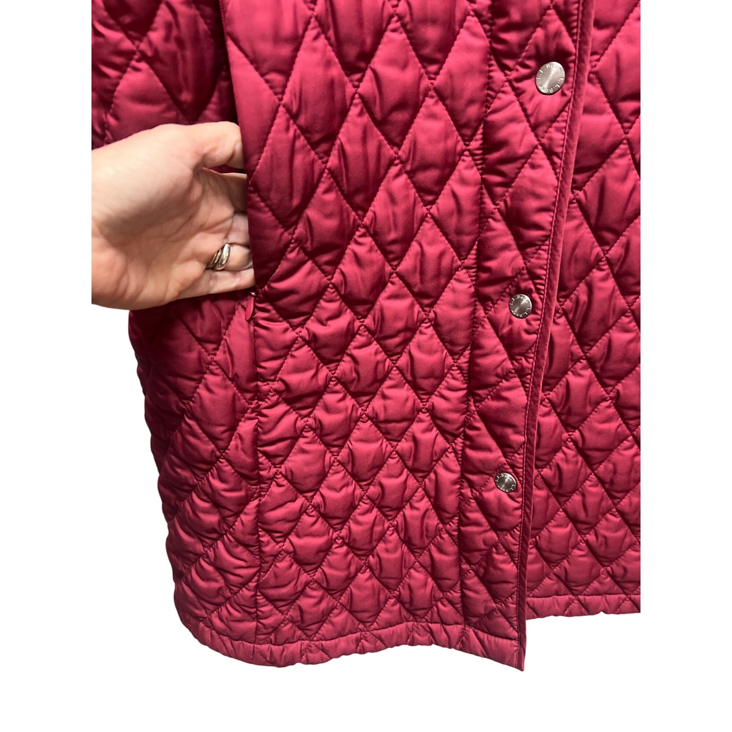L.L. Bean Vintage 90's Long Red Burgandy Quilted Chore Coat with Plaid Lining