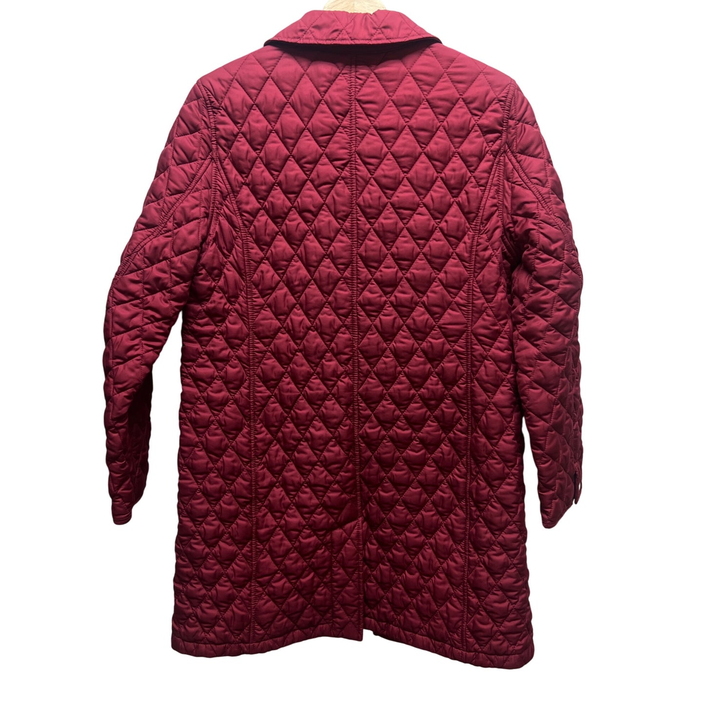 L.L. Bean Vintage 90's Long Red Burgandy Quilted Chore Coat with Plaid Lining