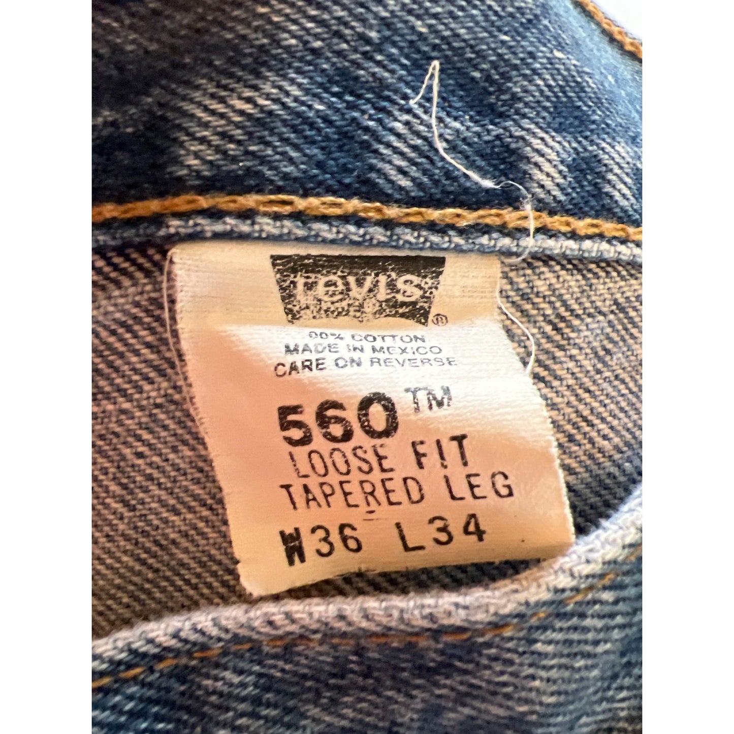 Levis 560 Blue Relaxed Fit Tapered Leg Jeans Vintage Y2K 2002 Mens 36x30
