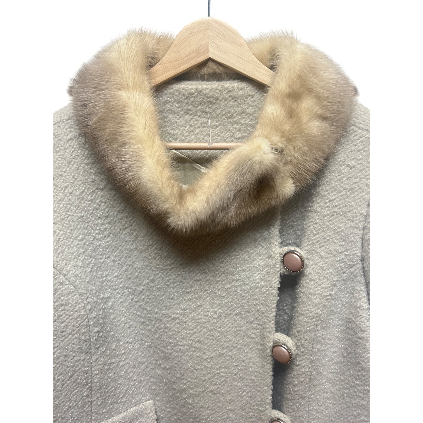 Winkleman's Vintage 50's Ivory White Wool Coat with Fur Collar