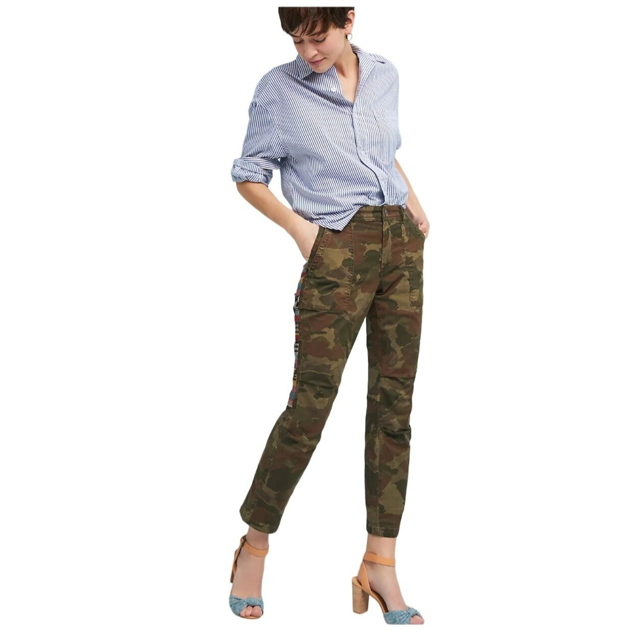 Anthropologie NWT Camo with Multicolor Striped Wanderer Utility Pants