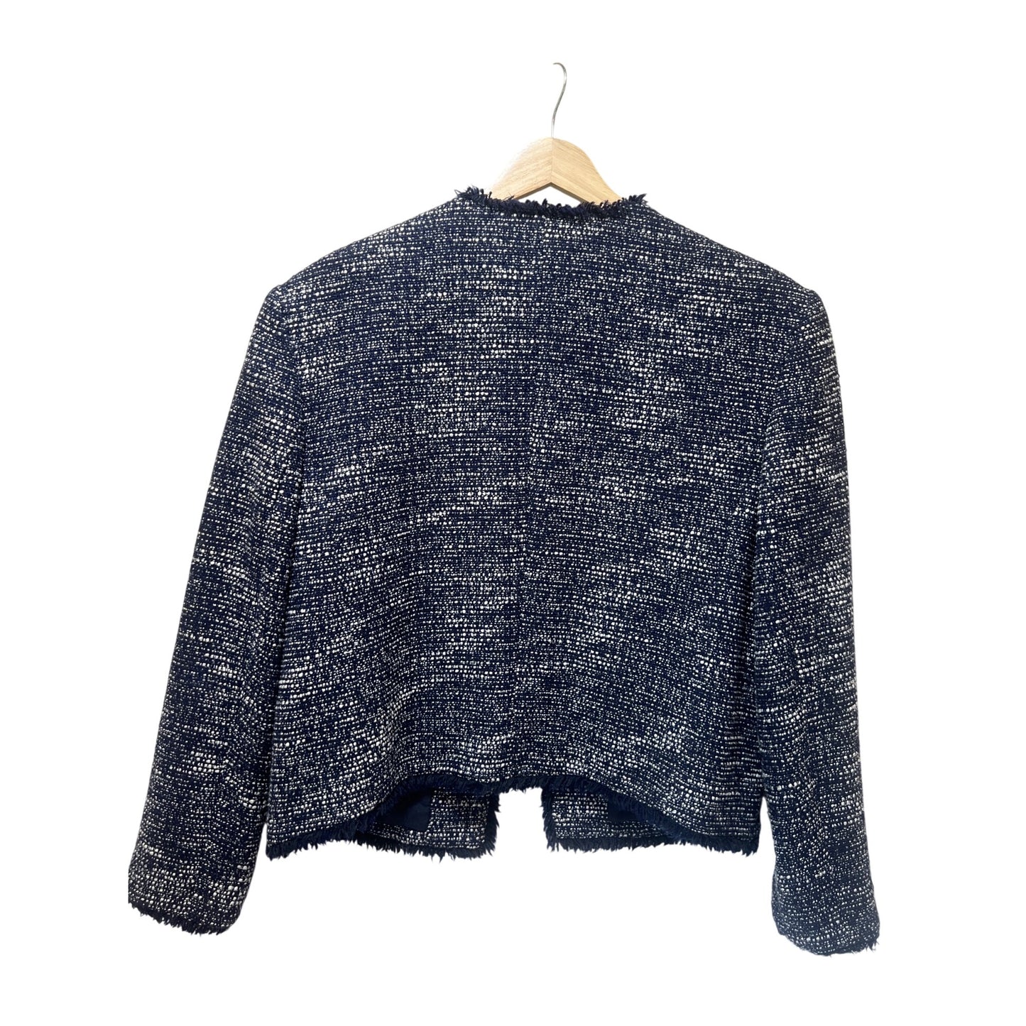 Express Navy & White Tweed Fringed Open-Front Blazer Womens Large