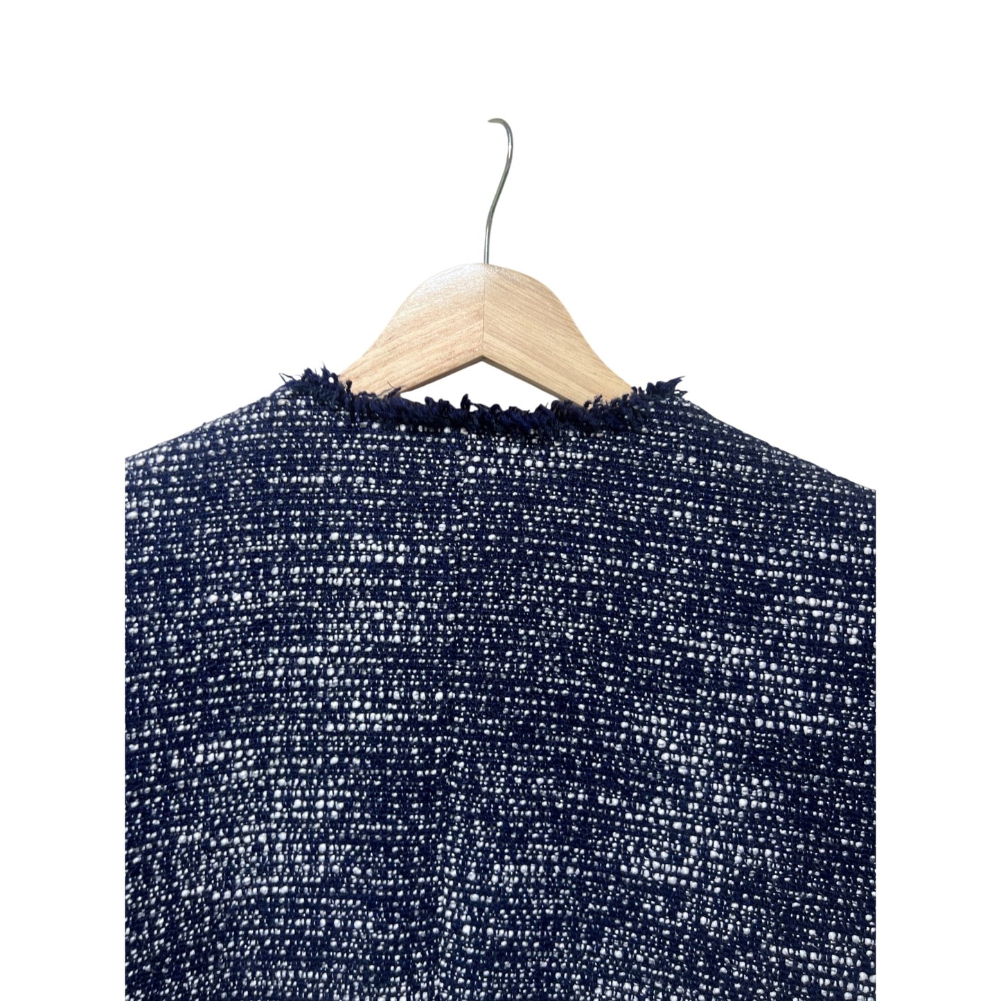 Express Navy & White Tweed Fringed Open-Front Blazer Womens Large