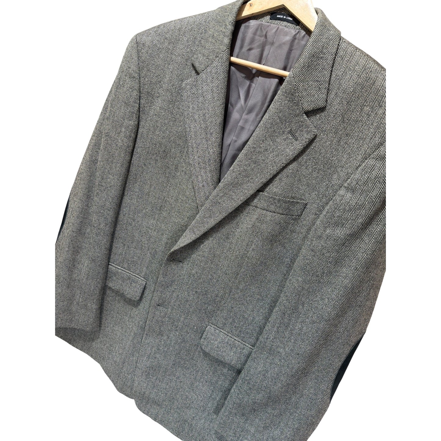 Lauren Ralph Lauren Vintage 90s Gray Herringbone Tweed Wool Blazer W/ Elbow Patches Mens Size 42S