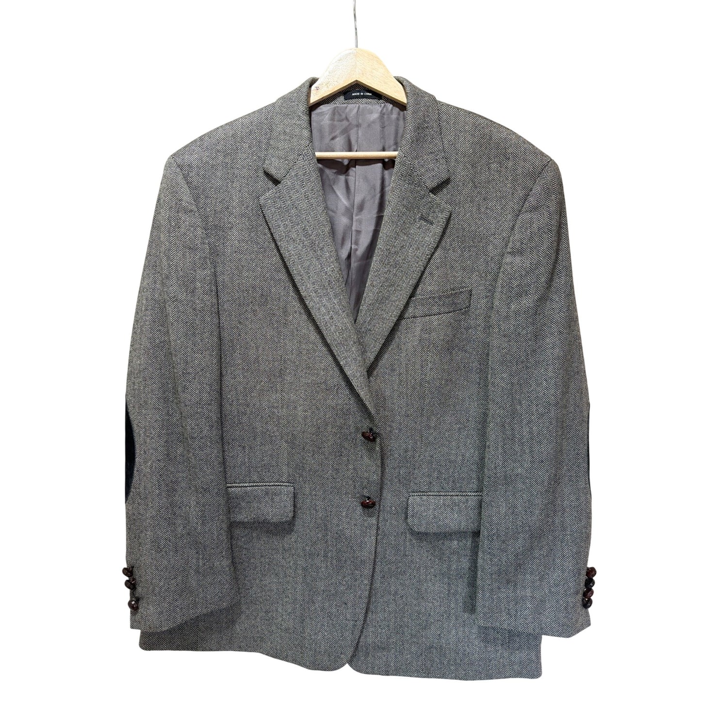 Lauren Ralph Lauren Vintage 90s Gray Herringbone Tweed Wool Blazer W/ Elbow Patches Mens Size 42S