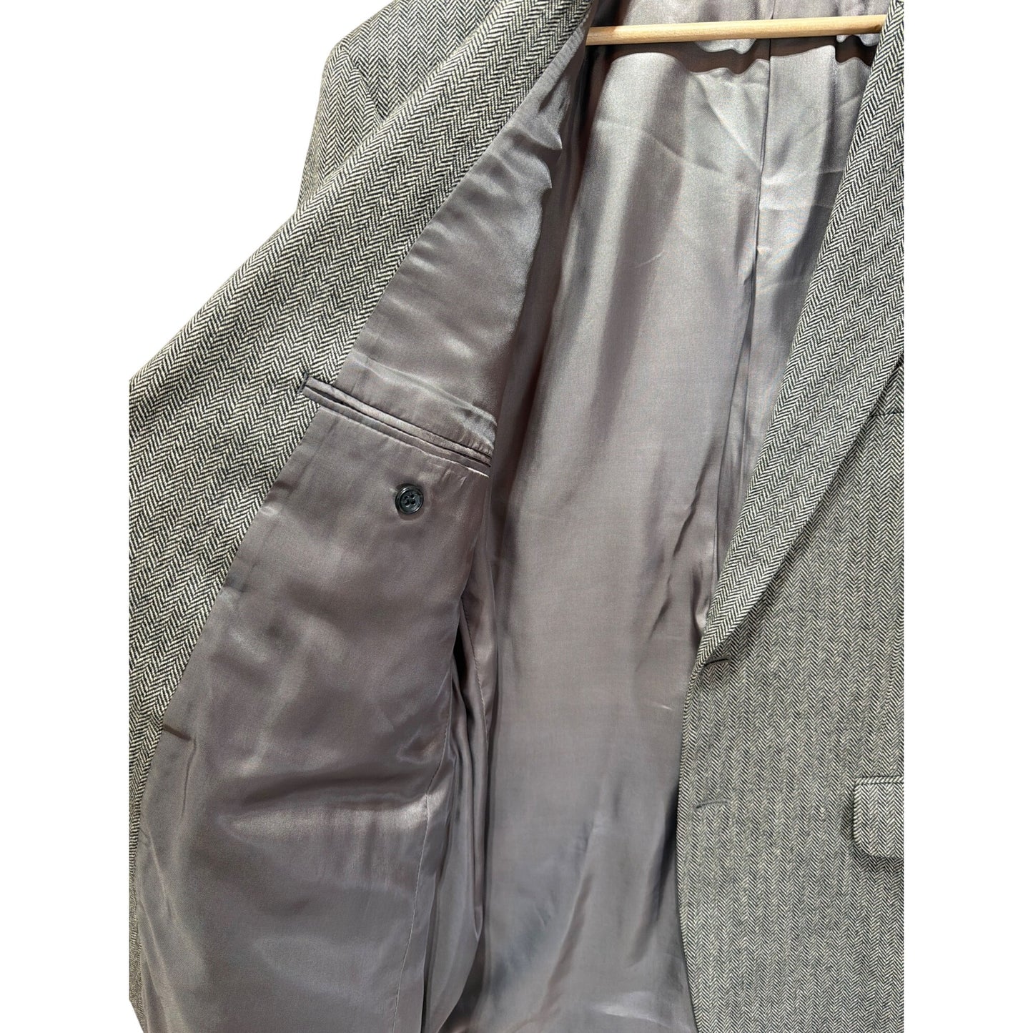 Lauren Ralph Lauren Vintage 90s Gray Herringbone Tweed Wool Blazer W/ Elbow Patches Mens Size 42S