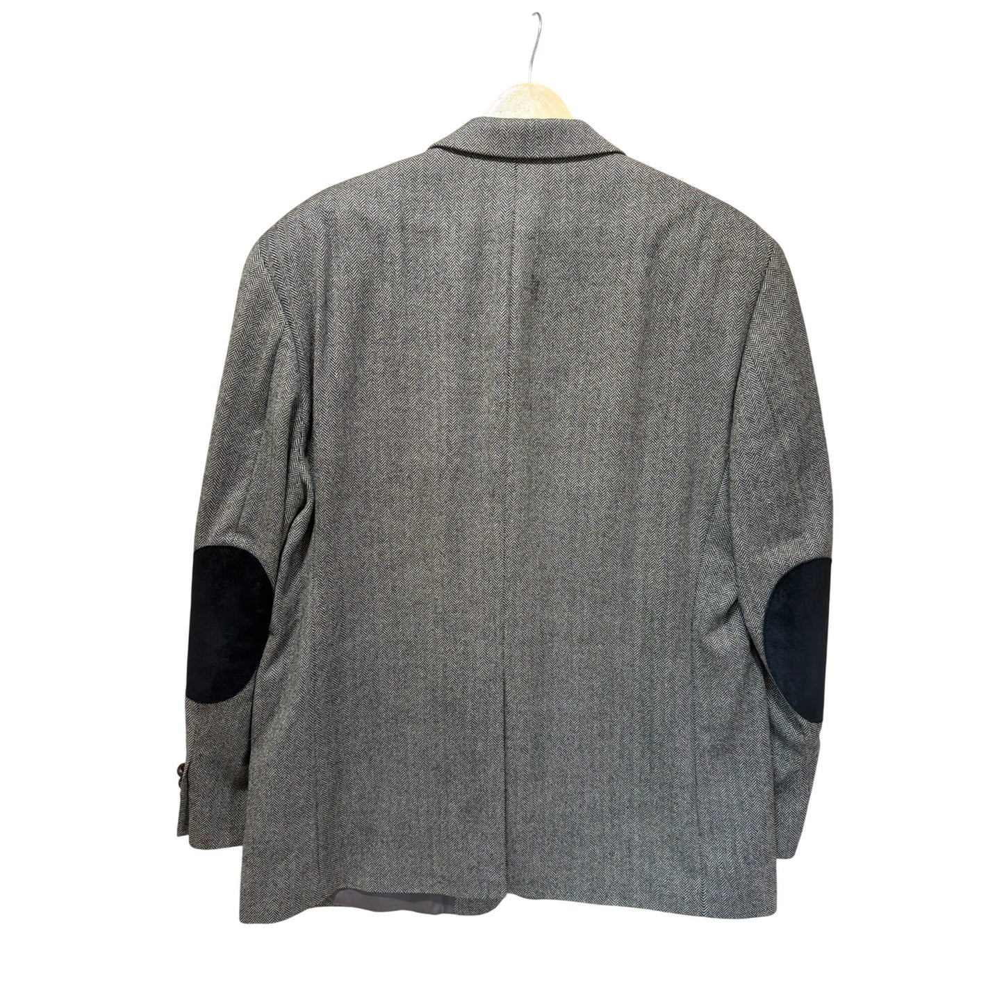 Lauren Ralph Lauren Vintage 90s Gray Herringbone Tweed Wool Blazer W/ Elbow Patches Mens Size 42S