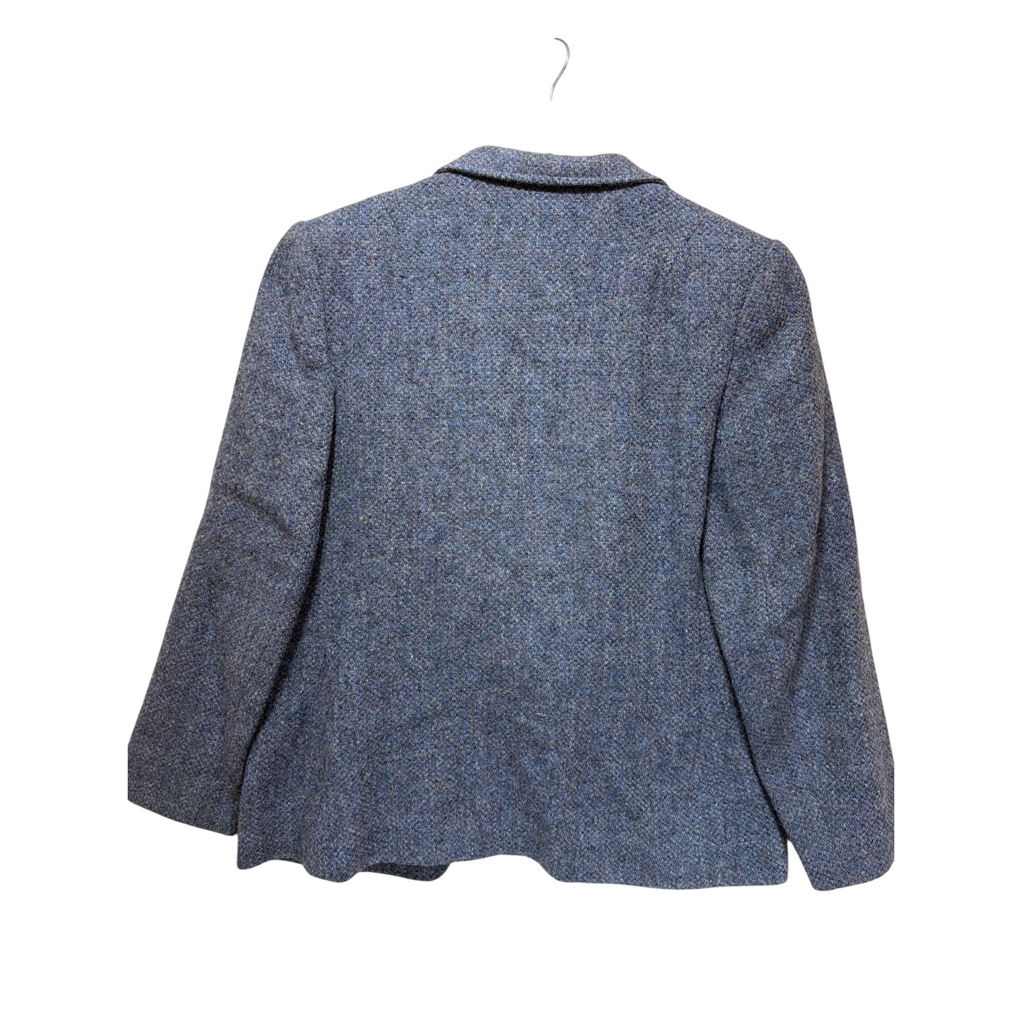 Laura Osborne Vintage 90s Womens Tweed Wool Blazer Blue Lined 1-Button Closure Made In USA