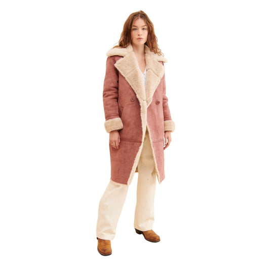 Avec Les Filles Faux Pink Mauve Shearling Coat