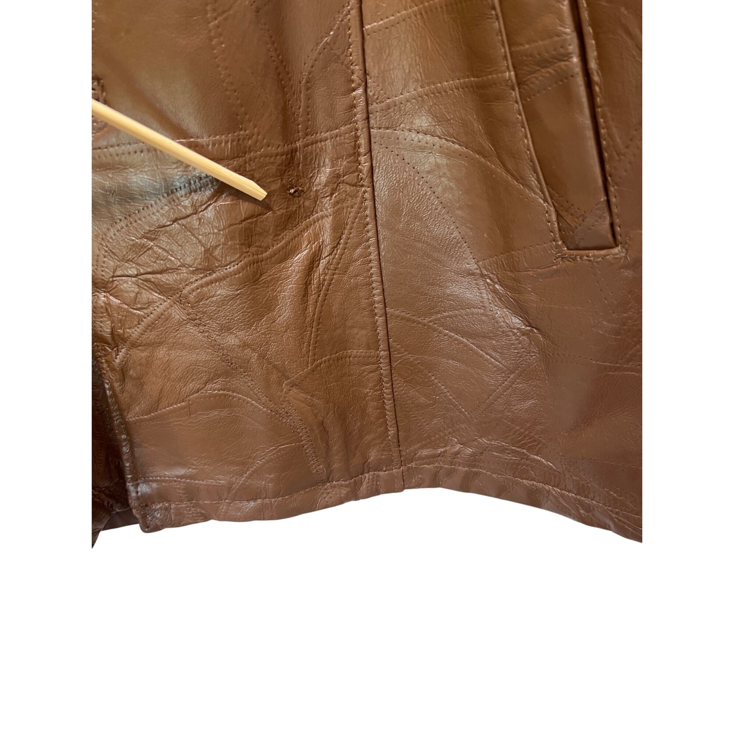 Haband Executive Division Vintage 80's Brown Leather Car Coat W/ Patchwork Pattern & Button Closure XL