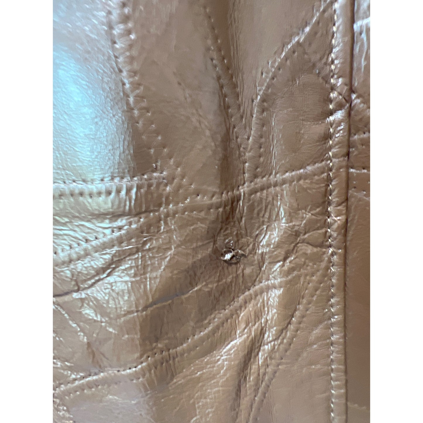Haband Executive Division Vintage 80's Brown Leather Car Coat W/ Patchwork Pattern & Button Closure XL