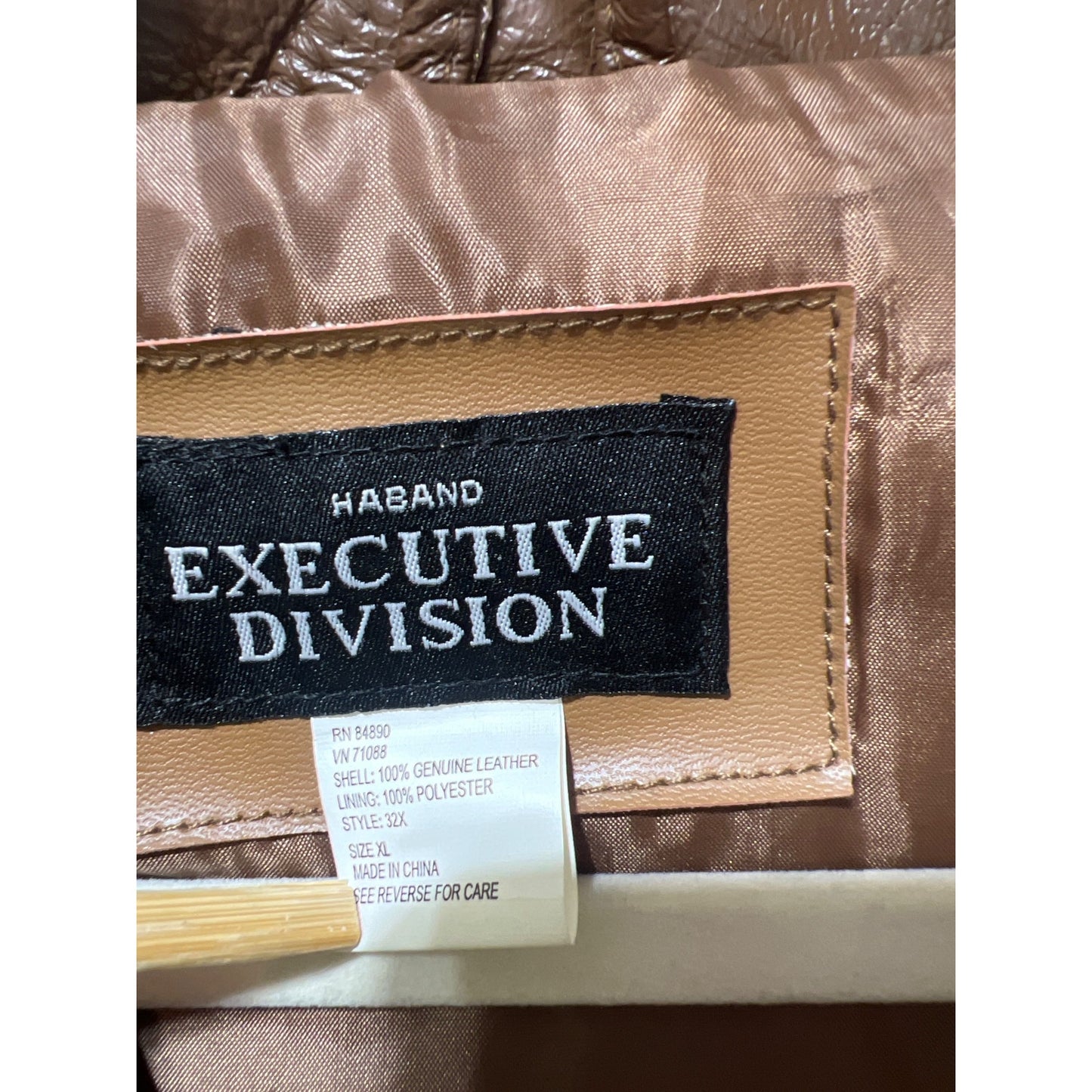Haband Executive Division Vintage 80's Brown Leather Car Coat W/ Patchwork Pattern & Button Closure XL