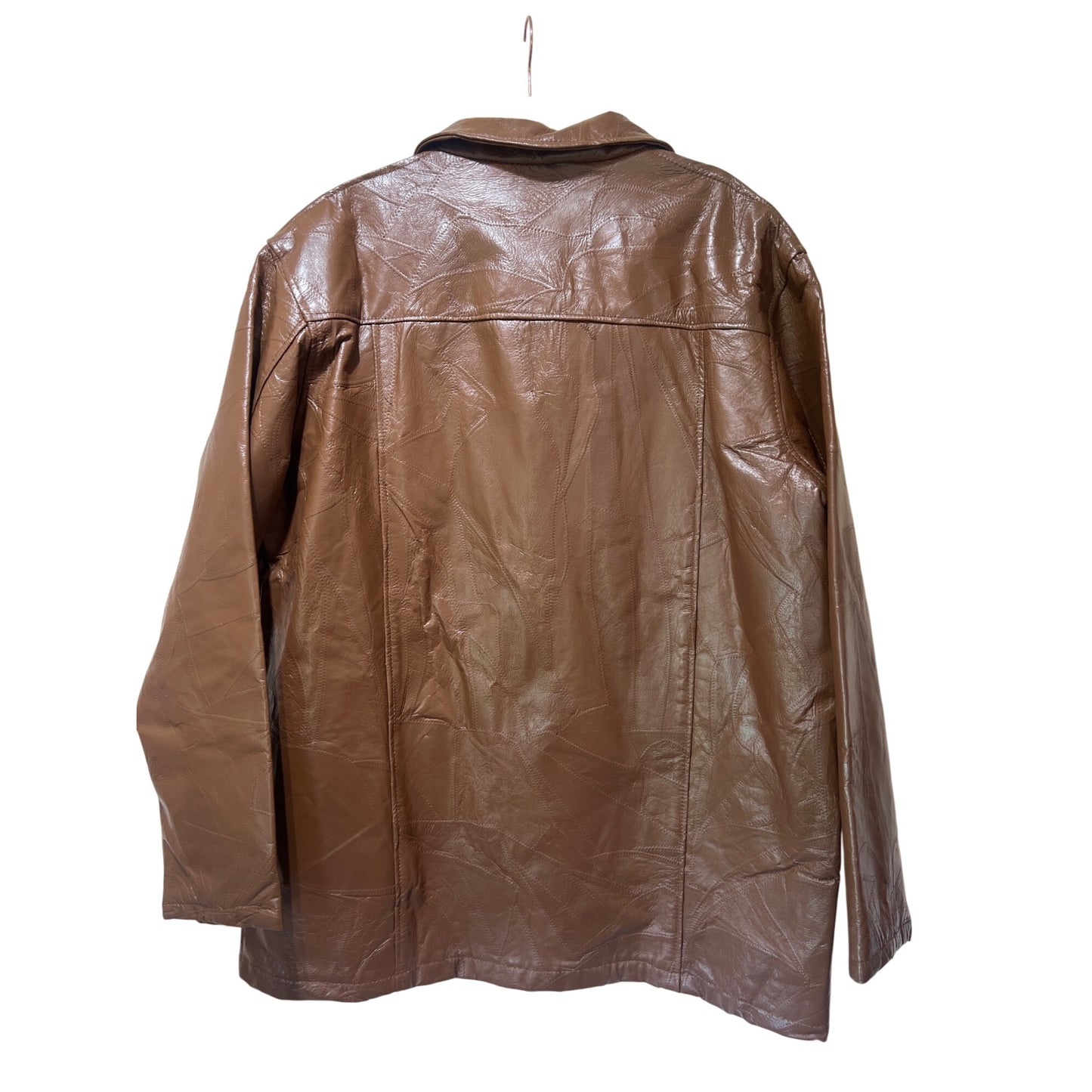 Haband Executive Division Vintage 80's Brown Leather Car Coat W/ Patchwork Pattern & Button Closure XL