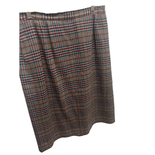 Pendleton Vintage 90's Blue, Brown & Red Plaid Wool Pencil Skirt