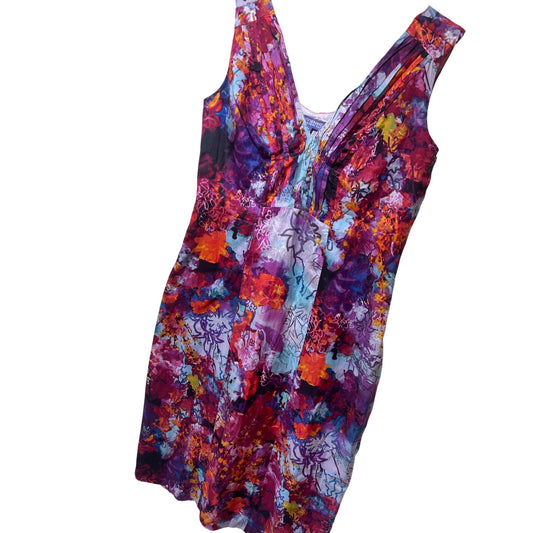 Vivienne Tam Y2K Silk Blend Pleated Watercolor Floral Sleeveless Dress Size 10
