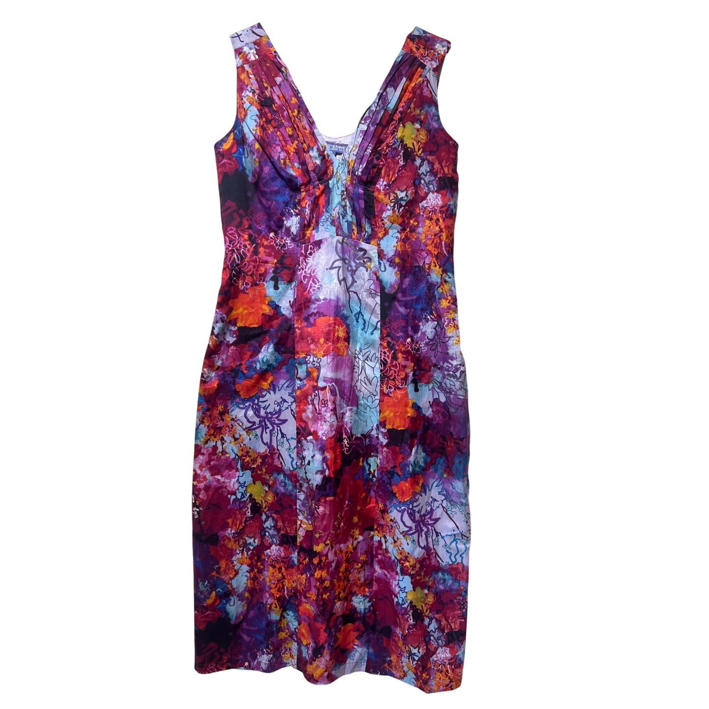 Vivienne Tam Y2K Silk Blend Pleated Watercolor Floral Sleeveless Dress Size 10