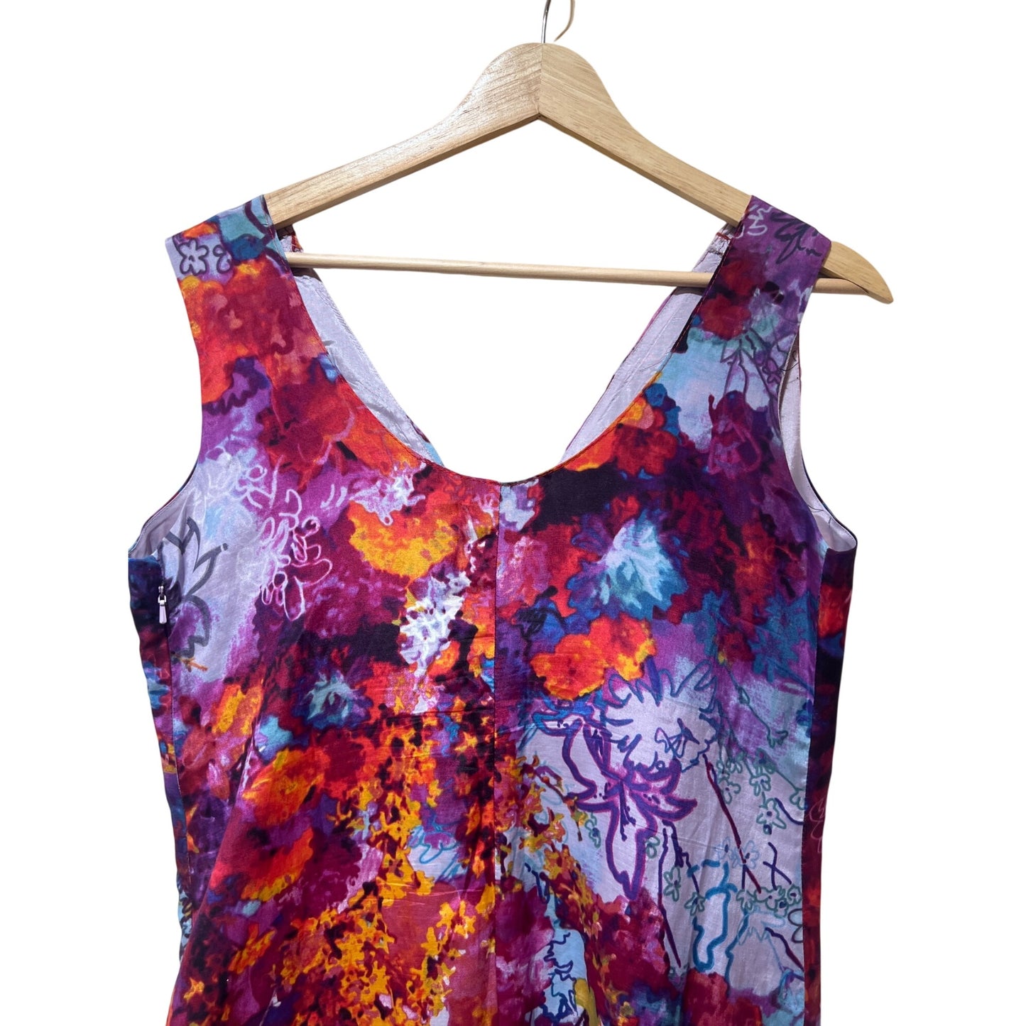 Vivienne Tam Y2K Silk Blend Pleated Watercolor Floral Sleeveless Dress Size 10