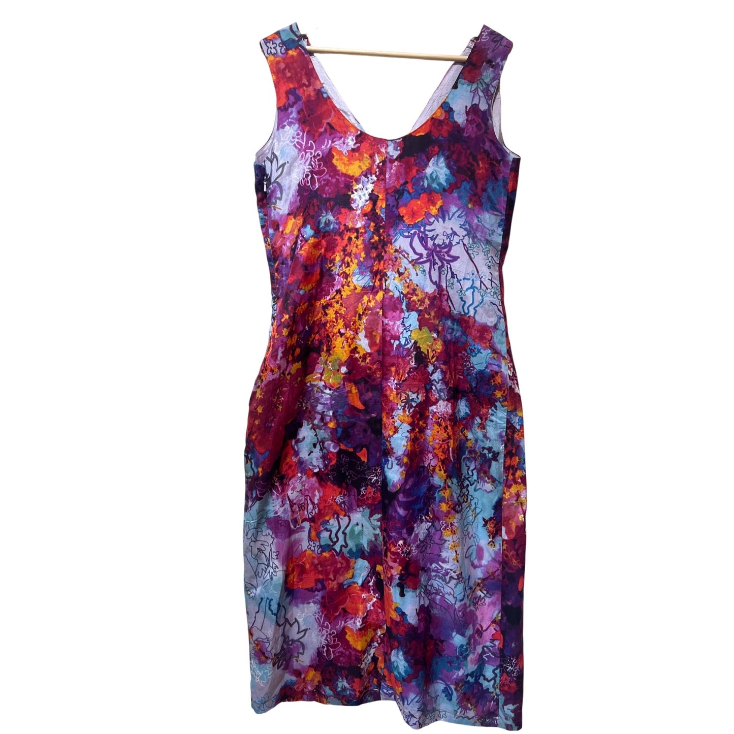 Vivienne Tam Y2K Silk Blend Pleated Watercolor Floral Sleeveless Dress Size 10