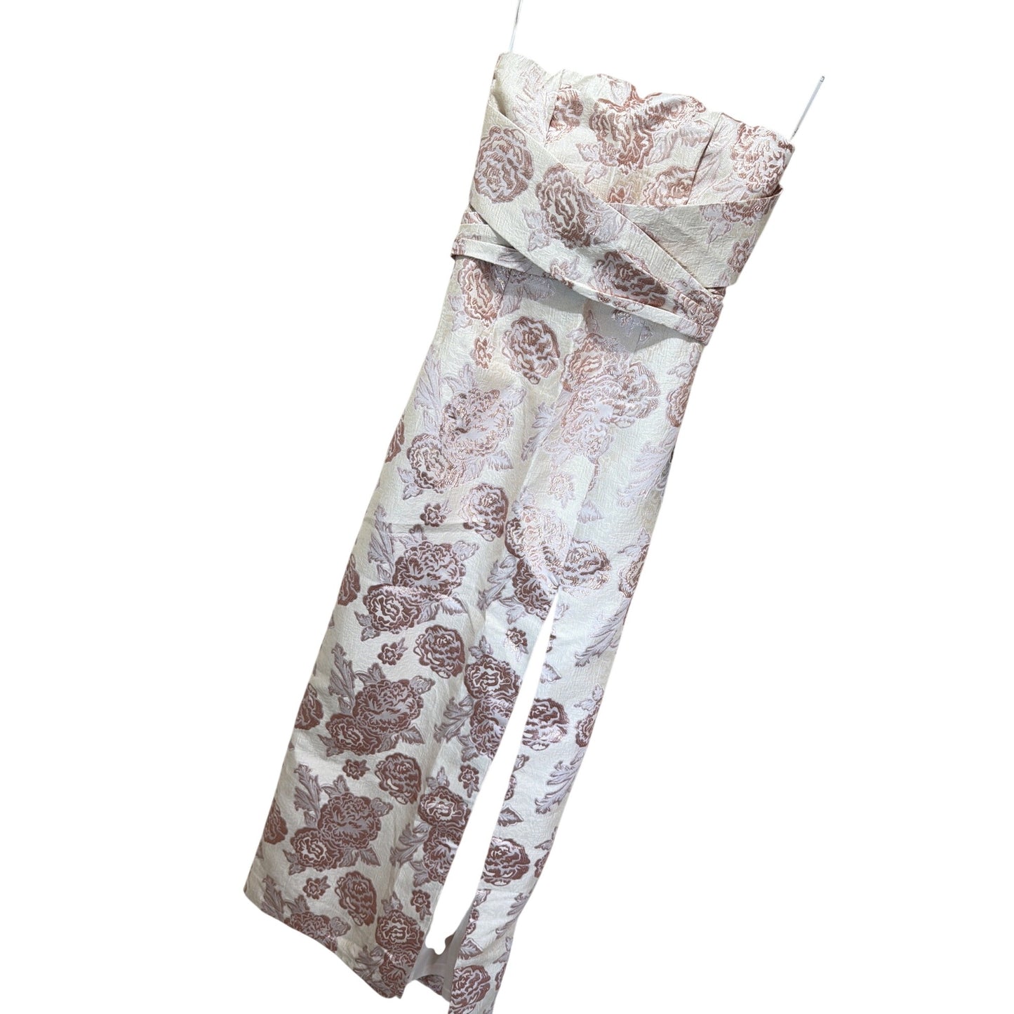 Lulus Redefine Regal Pale Pink Floral Jacquard Strapless Maxi Dress With Side Slit